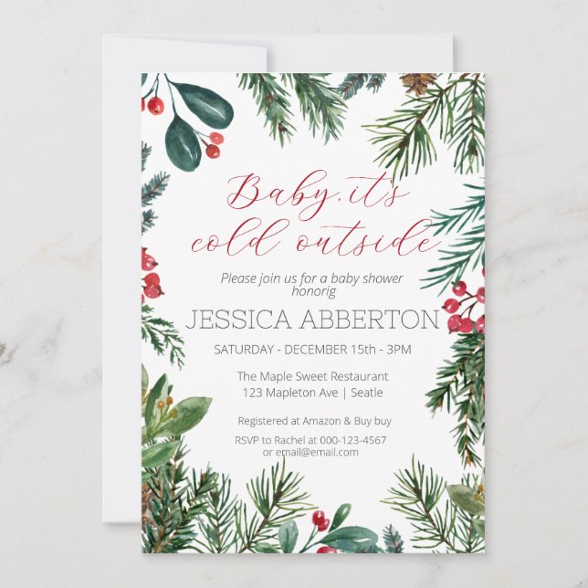 Christmas Winter Greenery baby shower Invitation (Front)