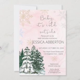 Christmas Winter Greenery baby shower pink Invitation