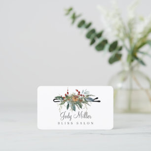 Christmas Winter Greenery Bobby Pin Hair Salon Business Card