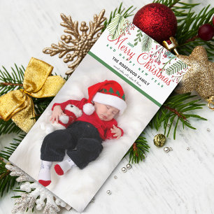 Christmas Winter Greenery Photo Holiday Card