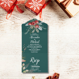 Christmas Winter Greenery Wedding All In One Invitation