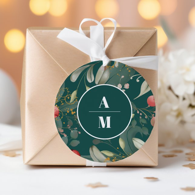Christmas Winter Greenery Wedding Classic Round Sticker (Creator Uploaded)