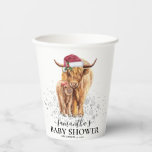 Christmas Winter Highland Cow Calf Baby Shower    Paper Cups<br><div class="desc">This design may be personalised in the area provided by changing the photo and/or text. Or it can be customised by clicking Personalise this Template and then choosing the click to customise further option and delete or change the colour of the background, add text, change the text colour or style,...</div>