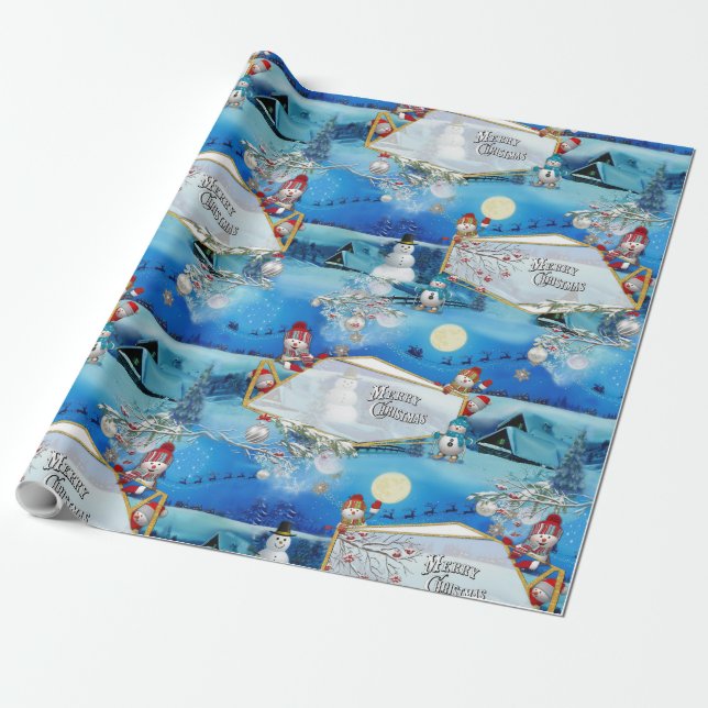 Christmas Winter Holiday Celebration Wrapping Paper (Unrolled)