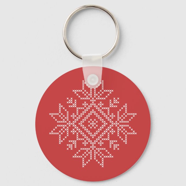 Christmas winter holiday embroidery snowflake key ring (Front)