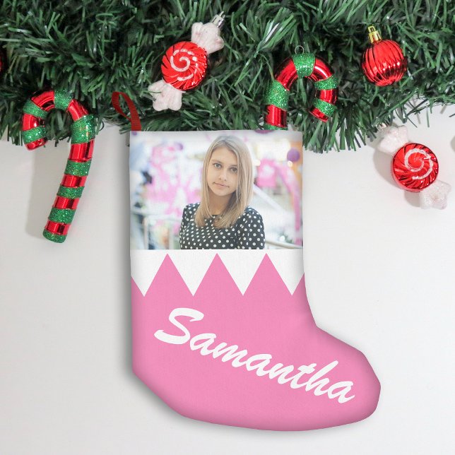 Christmas Winter Holiday Personalised Photo Pink Small Christmas Stocking (Creator Uploaded)