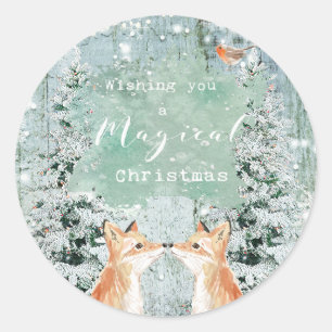 christmas winter holiday snow foxes woodland classic round sticker