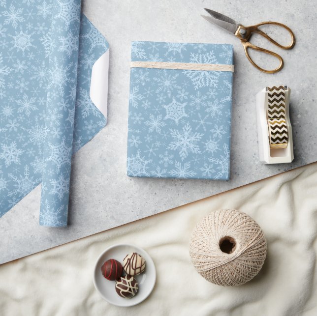 Christmas Winter Holidays Dusty Blue Snowflakes Wrapping Paper (Crafts)