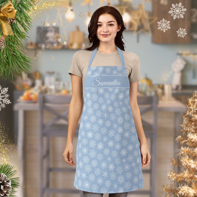 Christmas Winter Holidays Sky Blue Snowflakes Apron (Creator Uploaded)