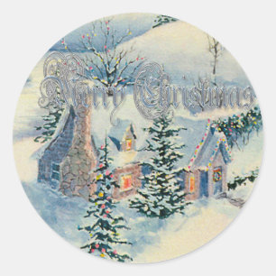 CHRISTMAS WINTER HOUSE SCENE 2 by SHARON SHARPE Classic Round Sticker