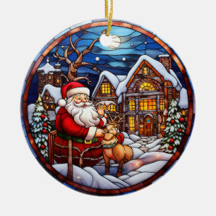 Christmas winter house stained glass style ceramic tree decoration