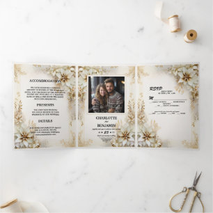 Christmas Winter Ivory Beige Minimal Personalised Tri-Fold Invitation