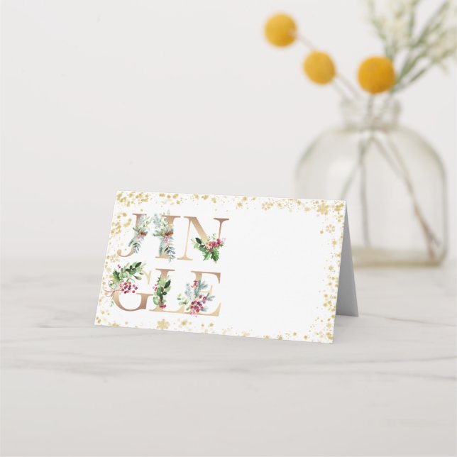 christmas winter Jingle gold party holiday Place Card (Front)
