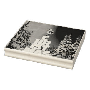 Christmas winter landscape rubber stamp