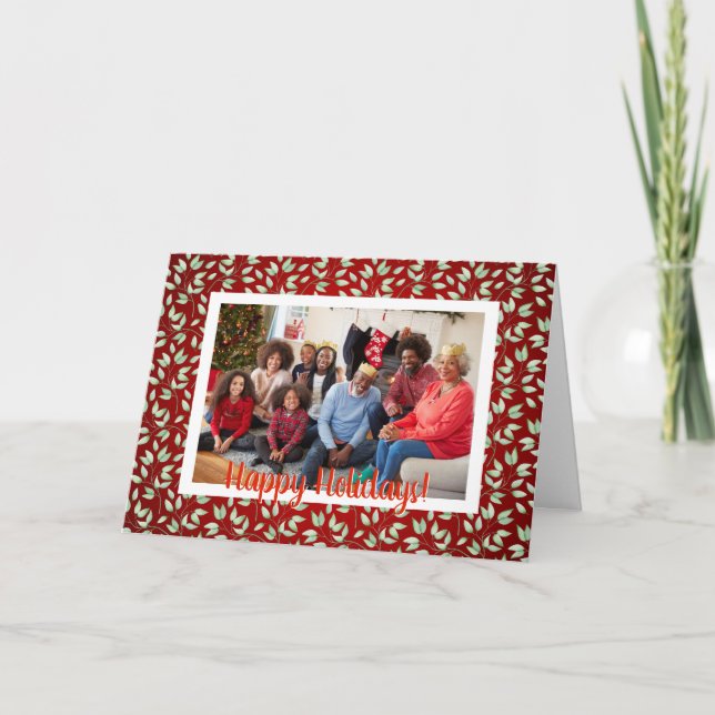 Christmas Winter Leaves Photo Card (Front)