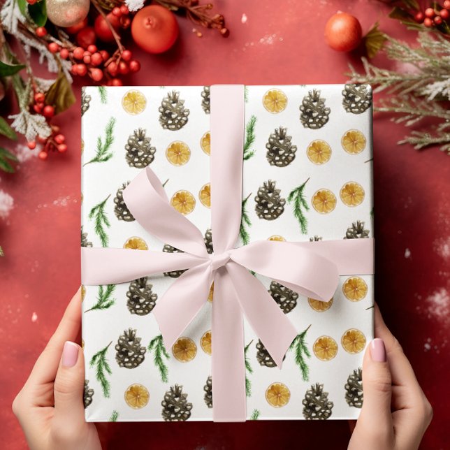  Christmas Winter Lemon Slice and Pinecone Wrapping Paper (Creator Uploaded)
