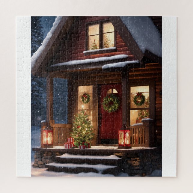 CHRISTMAS WINTER LOG CABIN JIGSAW PUZZLE (Vertical)