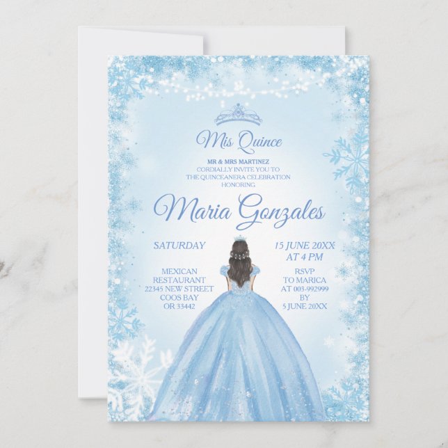 Christmas & Winter Mis Quince Blue Invite (Front)
