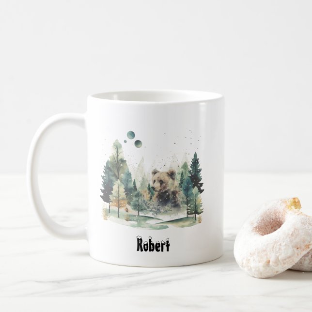 Christmas Winter Mountain Forest Adventure Bear Coffee Mug (With Donut)