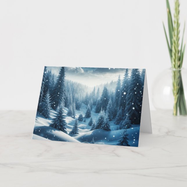 Christmas Winter Mountain Scene Holiday Card (Front)