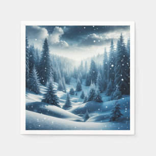 Christmas Winter Mountain Scene Napkin