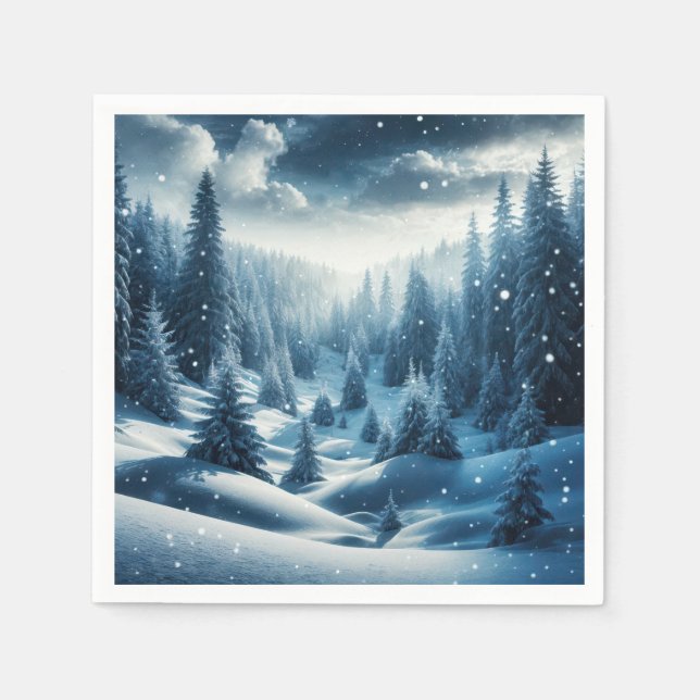 Christmas Winter Mountain Scene Napkin (Front)