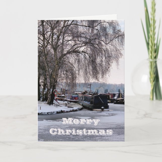 CHRISTMAS WINTER NARROWBOATS HOLIDAY CARD (Front)
