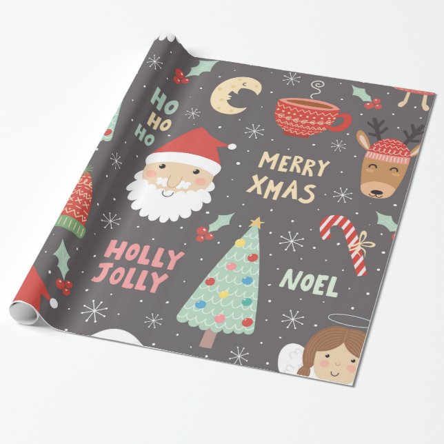 Christmas Winter Night Whimsical Fun Holiday Wrapping Paper (Unrolled)