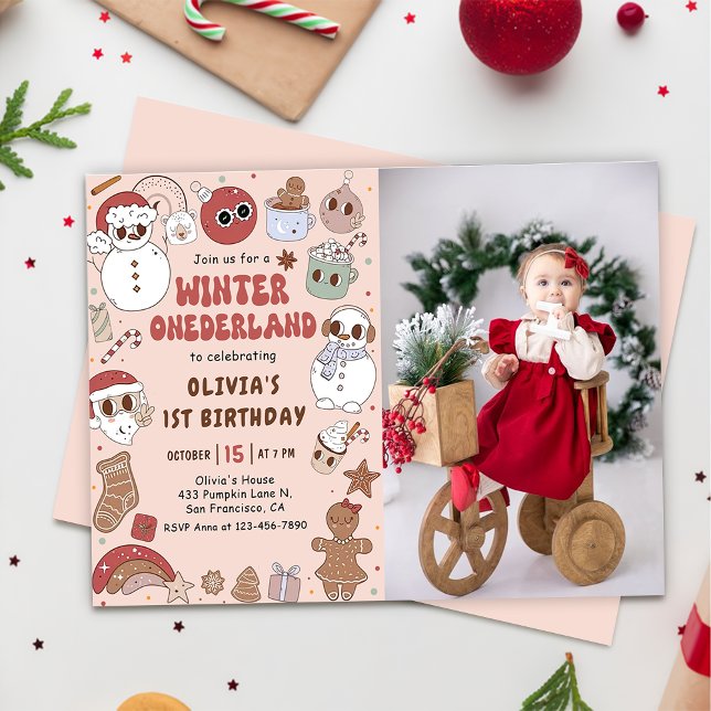 Christmas Winter Onederland 1st Birthday Photo Invitation (Creator Uploaded)