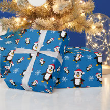 Christmas Winter Penguin on Custom Blue Background
