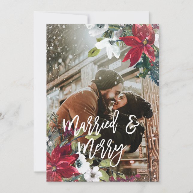 christmas winter photo married and merry card (Front)