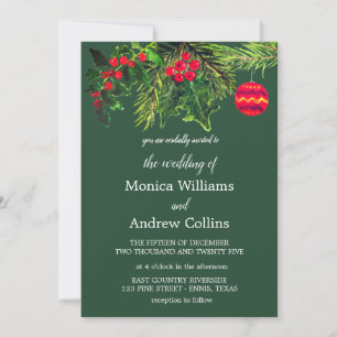 Christmas Winter Pine Tree Watercolor Wedding Invitation