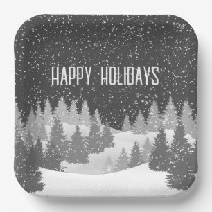 Christmas Winter Pines Paper Plate