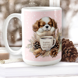 Christmas Winter Pink Cavalier King Charles Large  Coffee Mug
