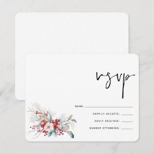 Christmas Winter Poinsettia Berries Wedding RSVP