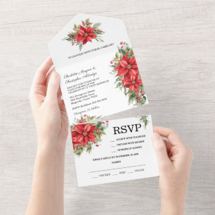 Christmas Winter Poinsettia Watercolor All In One Invitation