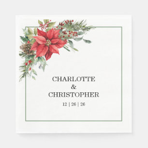 Christmas Winter Poinsettia Watercolor Napkin