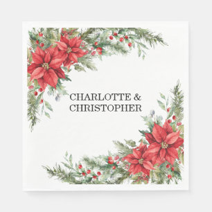 Christmas Winter Poinsettia Watercolor Napkin