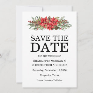 Christmas Winter Poinsettia Watercolor Save The Date