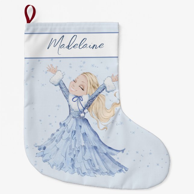 Christmas Winter Princess Girls Large Christmas Stocking (Front)