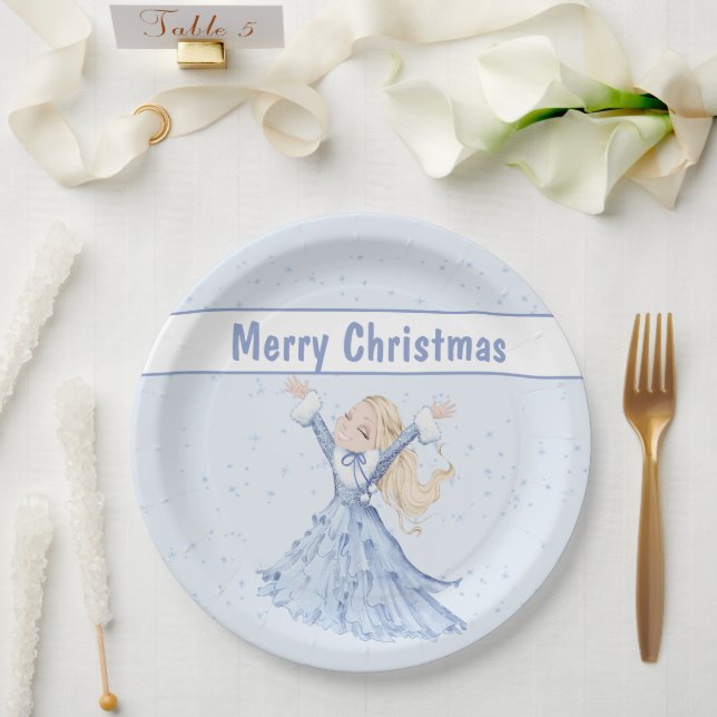 Christmas Winter Princess Girls Paper Plate (Wedding)