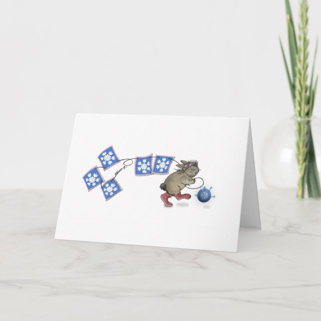 Christmas/Winter Quilting Rabbit Card (Front)