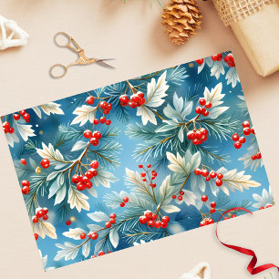 Christmas Winter Red Berries and Pine Branches Tissue Paper
