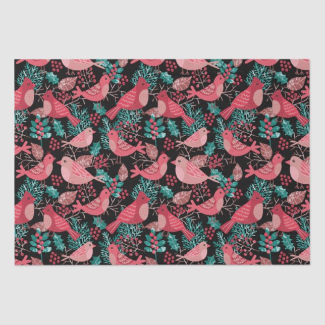 Christmas Winter Red Bird Berries Holiday Tissue Paper (Front)