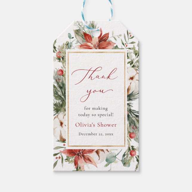Christmas Winter Red Gold Bridal Shower Gift Tag (Front)