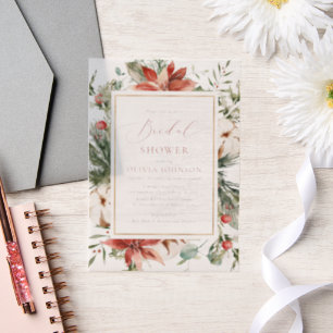 Christmas Winter Red Gold Greenery Bridal Shower Vellum Invitations