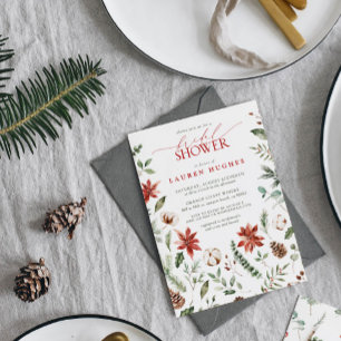 Christmas Winter Red Watercolor Bridal Shower Invitation