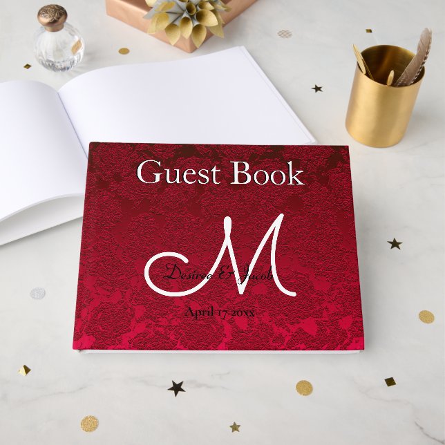 Christmas Winter Red Wedding Reception Monogram Guest Book (Front Open)