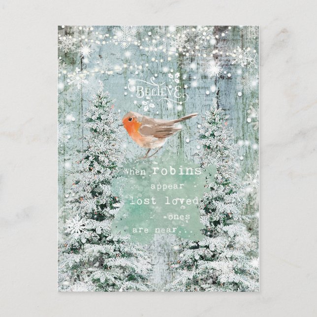 christmas winter robin quote postcard (Front)