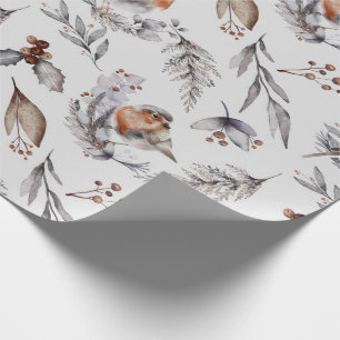 Christmas Winter Robin Watercolor Wrapping Paper